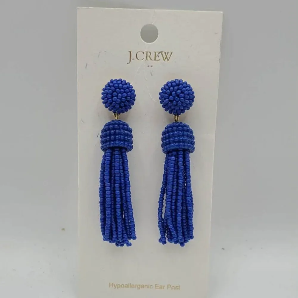 J Crew Factory Blue Beaded Tassel Earrings NWT!  NEW!